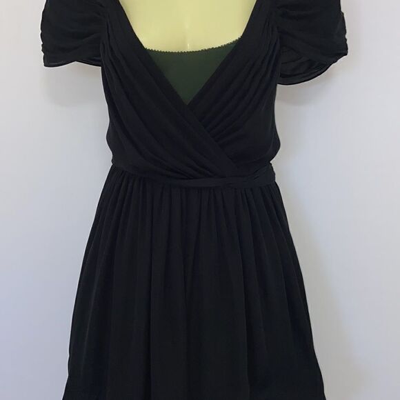Joie Dress Silk Chiffon Two Tone Black Green Cold Shoulder Sz M Excellent - Picture 3 of 9